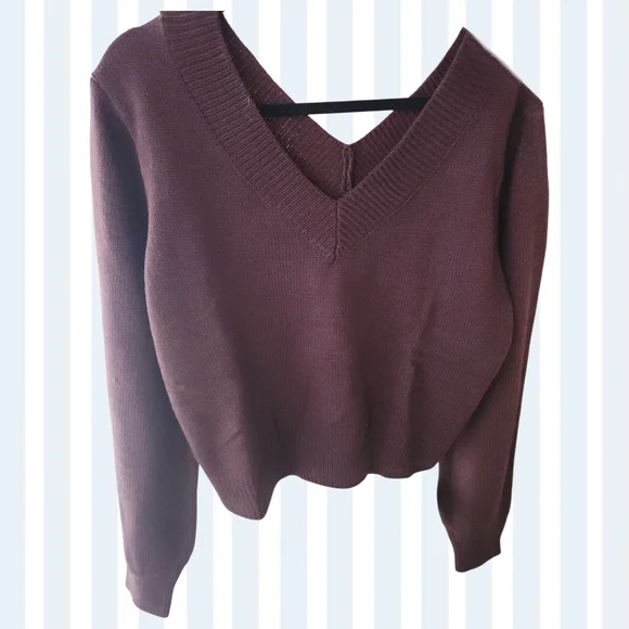 Cropped V-Neck Sweater | Deep Coffee - Picture 4 of 5